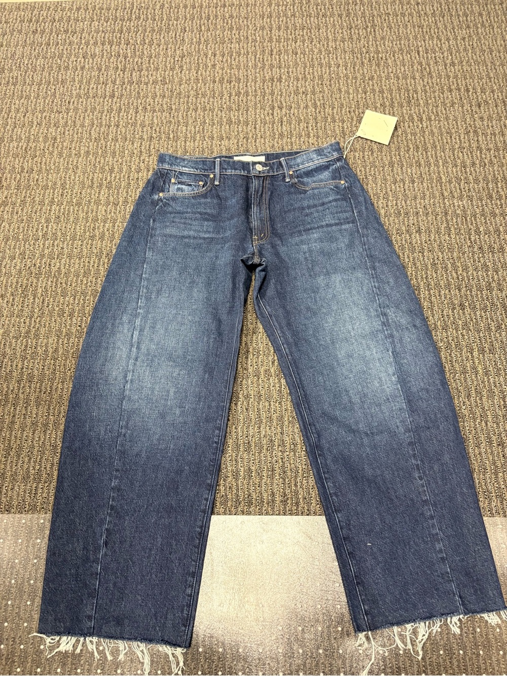 MOTHER Wide-Leg Frayed Hem Jeans in Medium Blue Denim